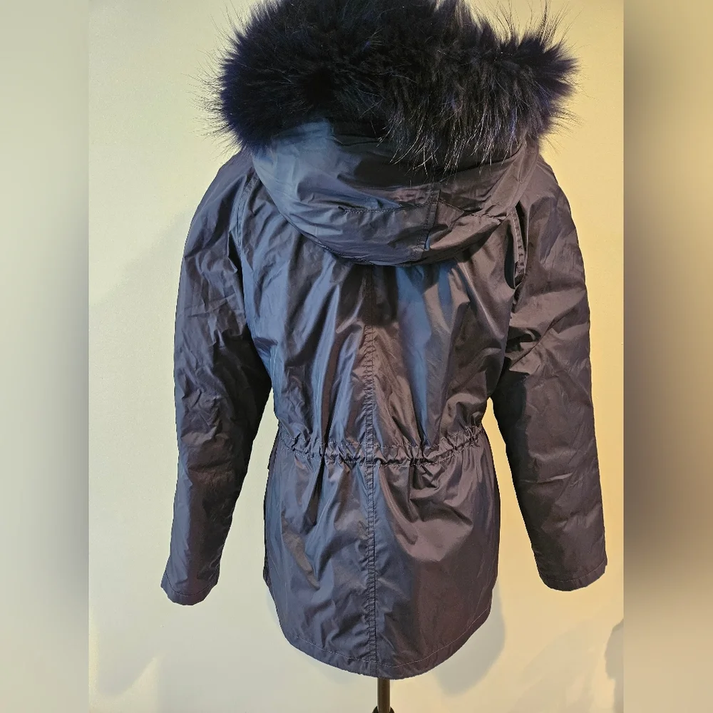 ⭐️ Army Yves Salomon genuine fur lined navy blue parka size 32 - Picture 4 of 16